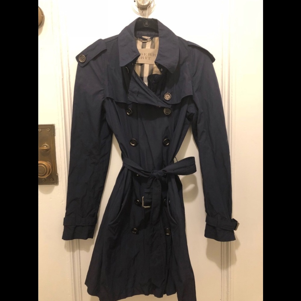 Burberry Brit Navy Blue Coat Trench Jacket Size 6